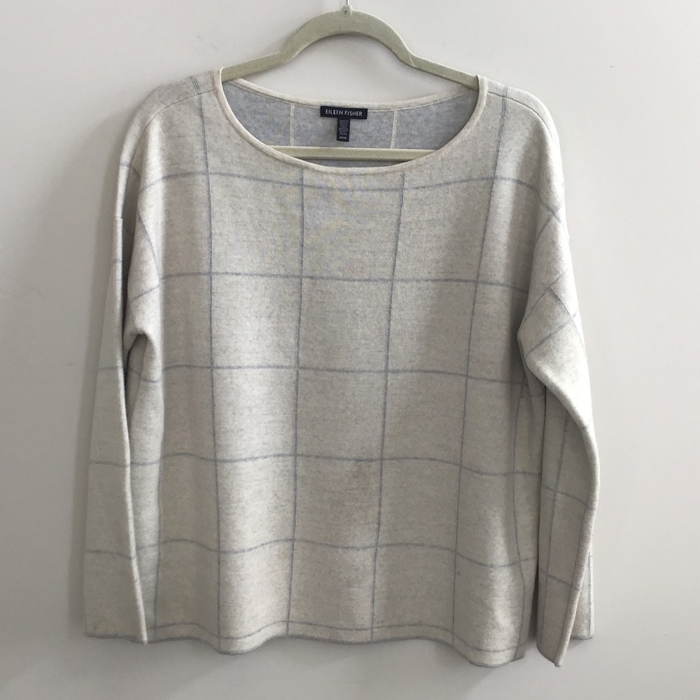 Eileen Fisher Extra Fine Merino Wool Windowpane Sweater Size Medium